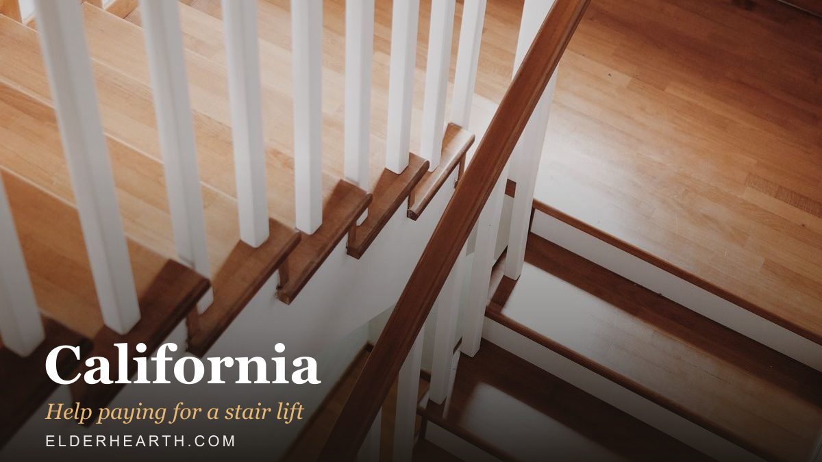 A home staircase in California, the kind a stair lift is fitted to