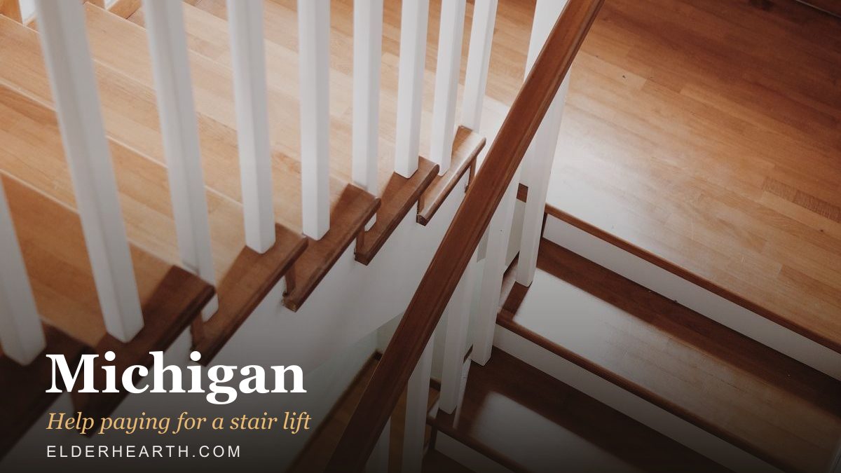A home staircase in Michigan, the kind a stair lift is fitted to